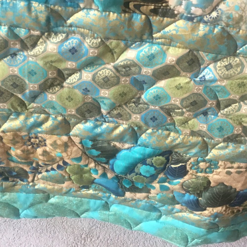 Hand Crafted Turquoise & Gold Quilt